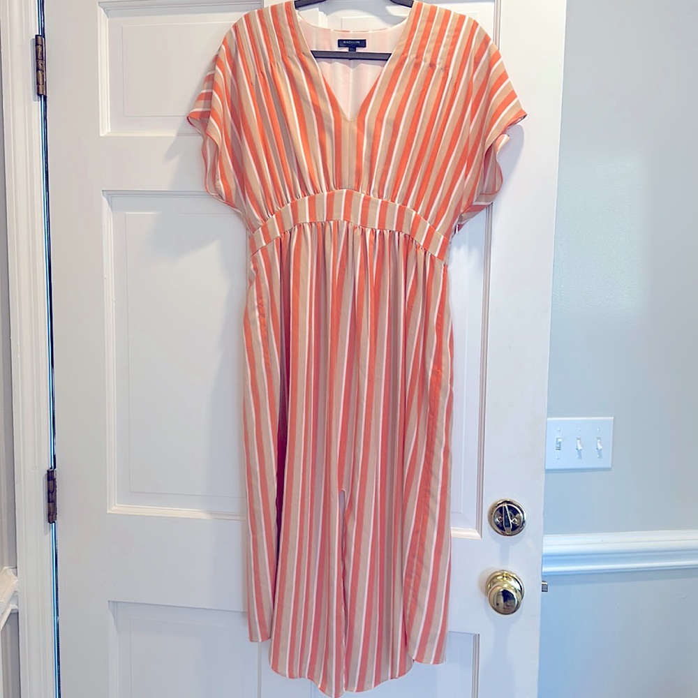 MADISON Coral & Beige dress with front slit
